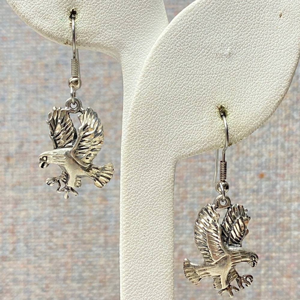 Vtg Sterling Silver Eagle Earrings Dangle Fly Bird Southwestern Native American